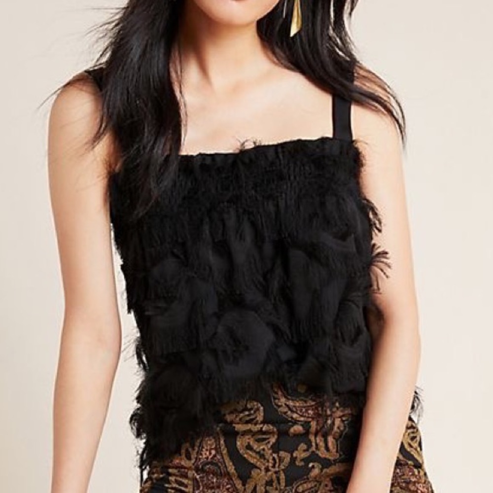 Anthropologie Waverly Grey Fringe Tank